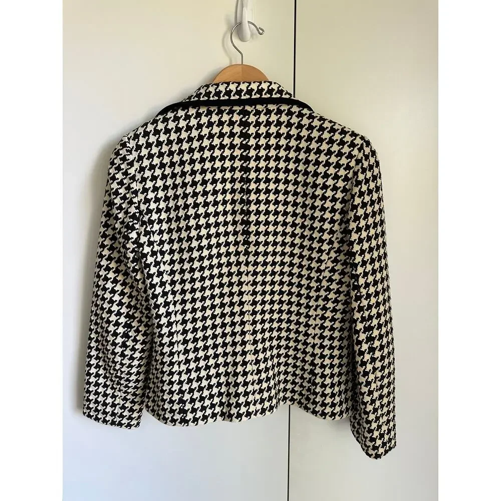 Womens Houndstooth Cropped Blazer/Jacket size 2 Linda Allard Crm/Black Classic